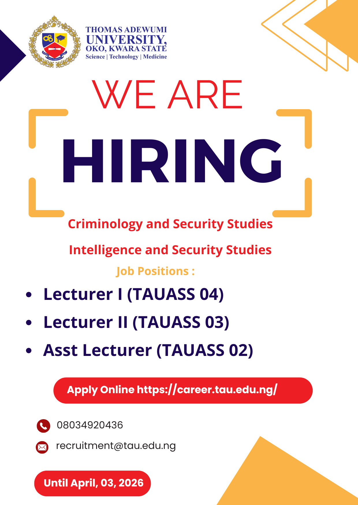 Two Open Positions in Criminology and Security Studies (Lecturer I & II / Assistant Lecturer)